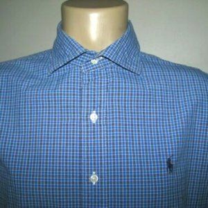 Men's (M) POLO-RALPH LAUREN Blue TATTERSALL Plaid Poplin PONY Shirt (PONY)